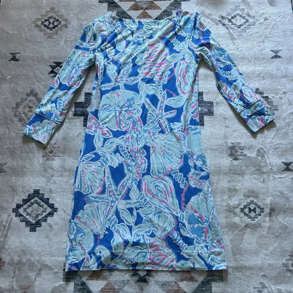 Lilly Pulitzer UPF 50 + Cotton Sophie Dress Into the Deep Size XXS Pink Blue - Picture 8 of 8
